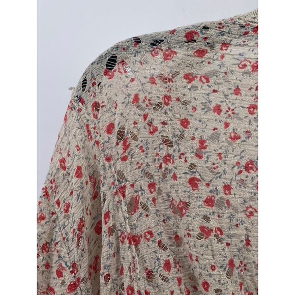 FREE PEOPLE Women's Beige Floral Print V-Neck Button-Up Long Sleeve Top SZ M - Picture 5 of 11